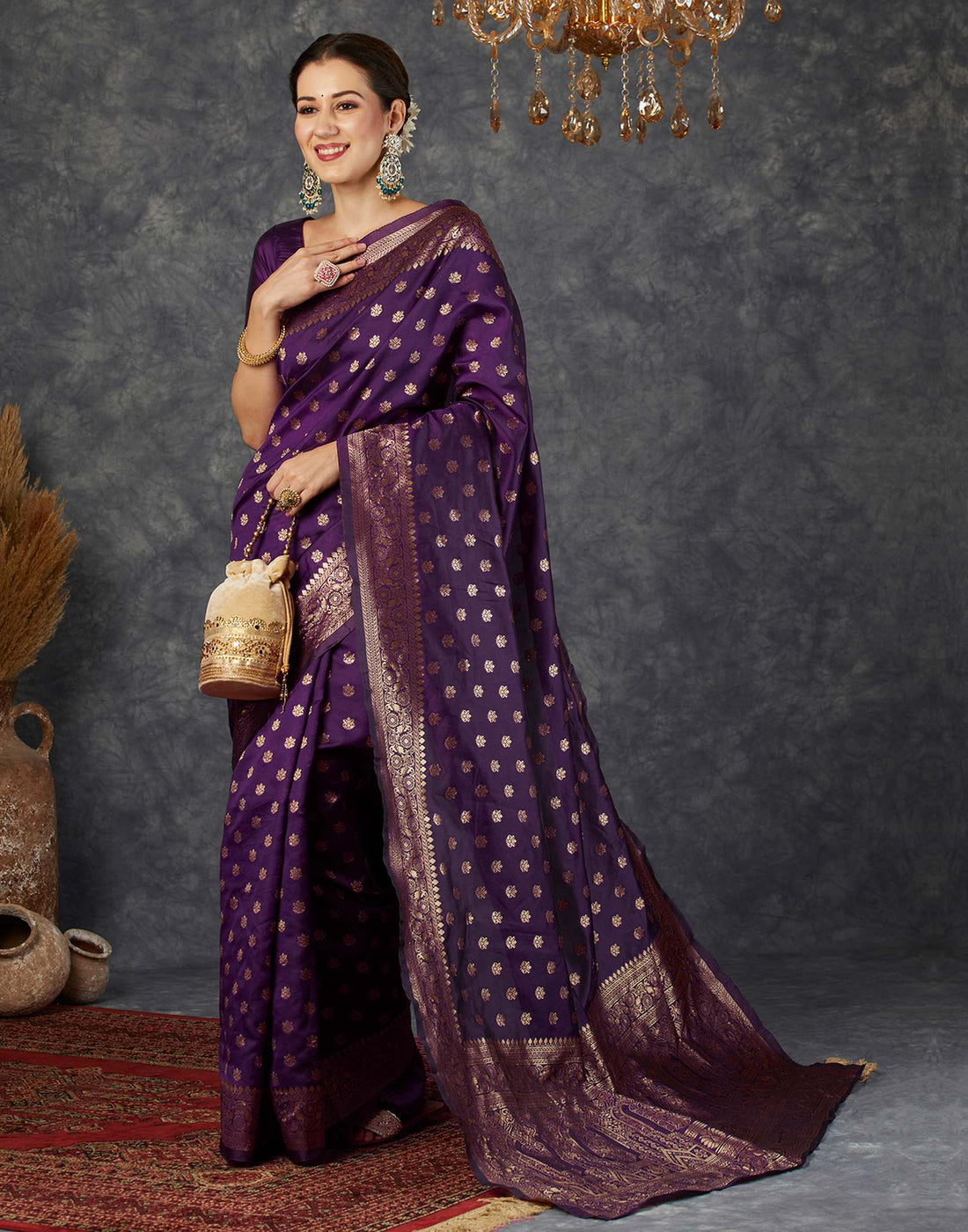 Wine Banarasi Silk Saree