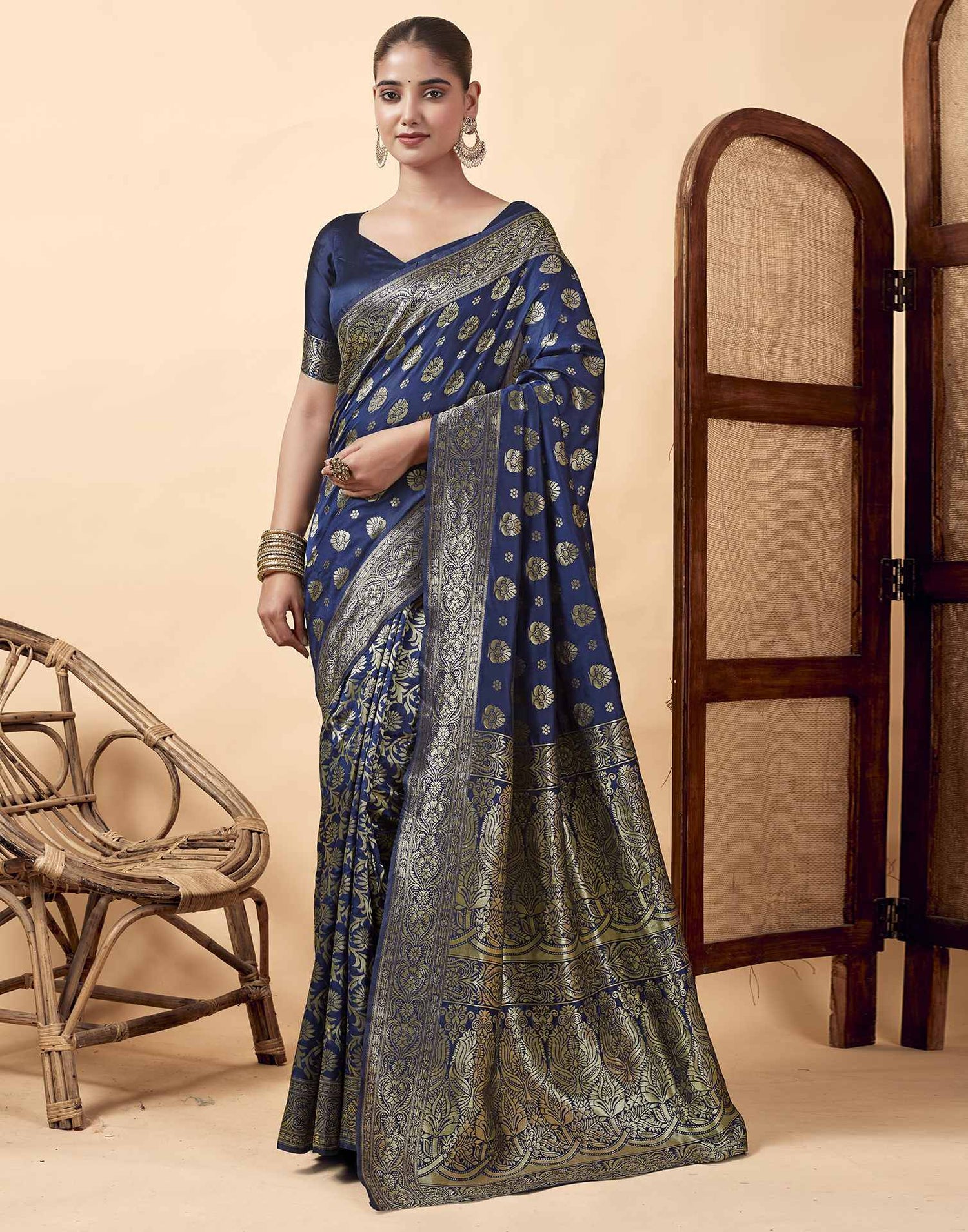 Navy Blue Banarasi Silk Saree