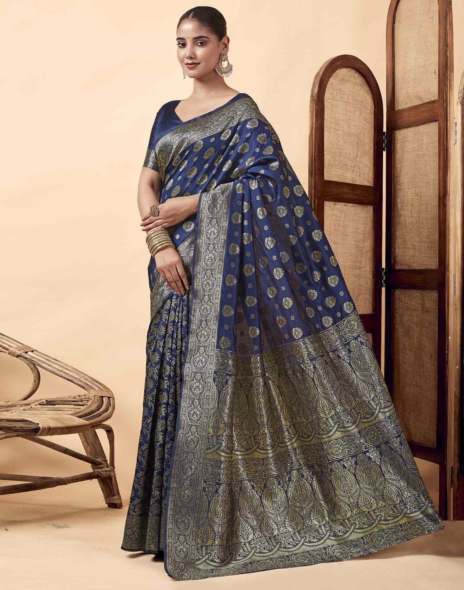 Navy Blue Banarasi Silk Saree