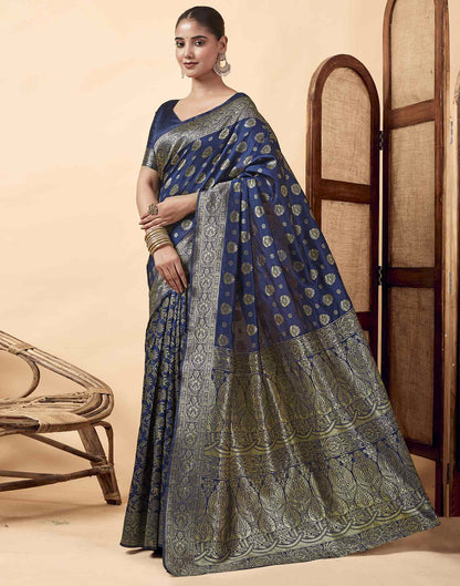 Navy Blue Banarasi Silk Saree