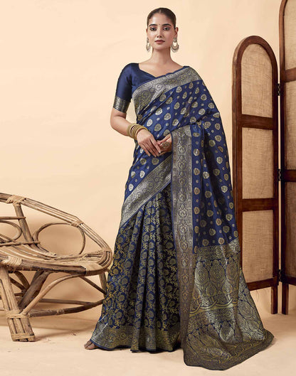 Navy Blue Banarasi Silk Saree