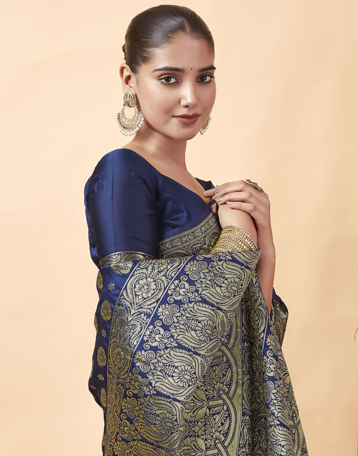 Navy Blue Banarasi Silk Saree