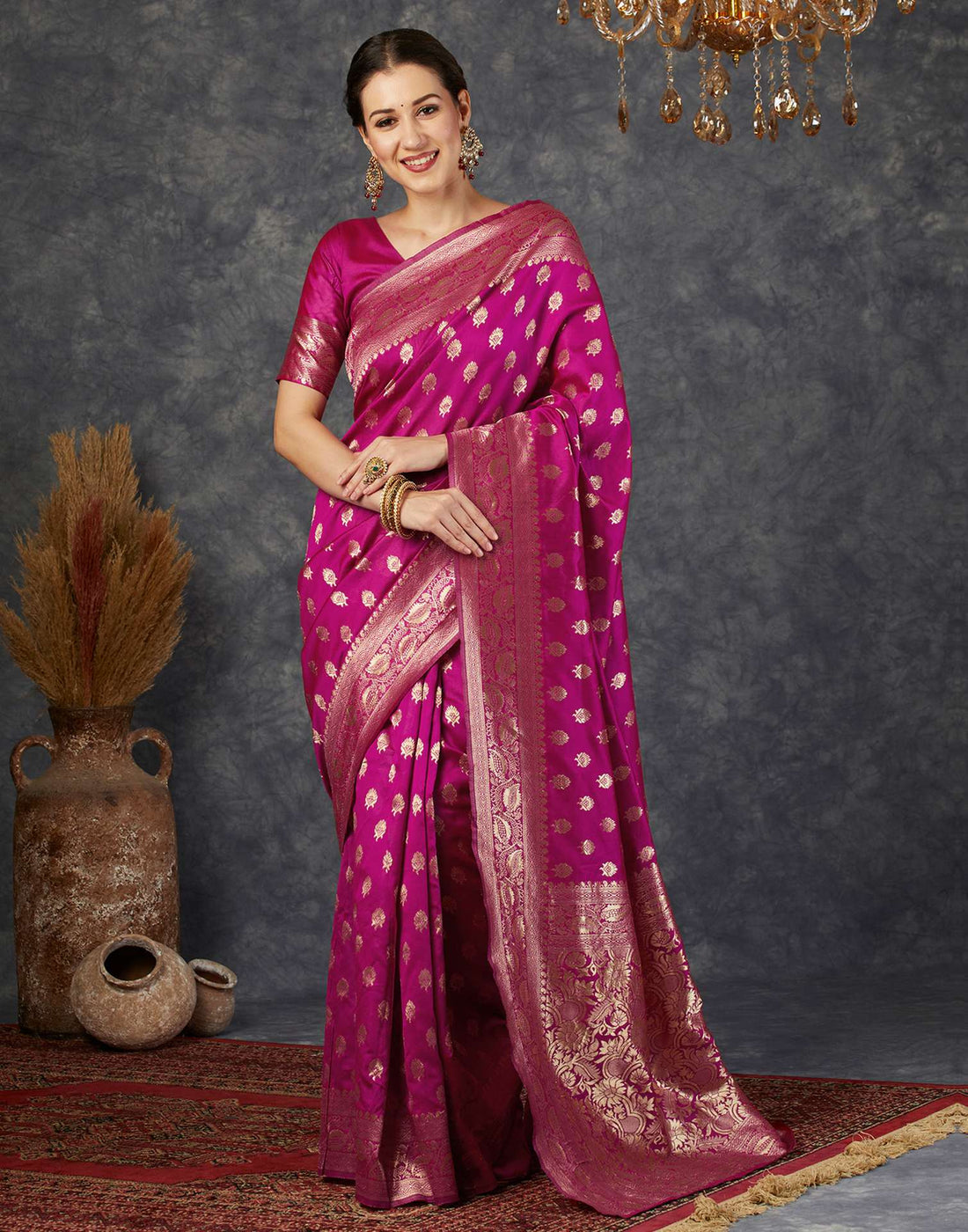 Pink Silk Woven Banarasi Saree