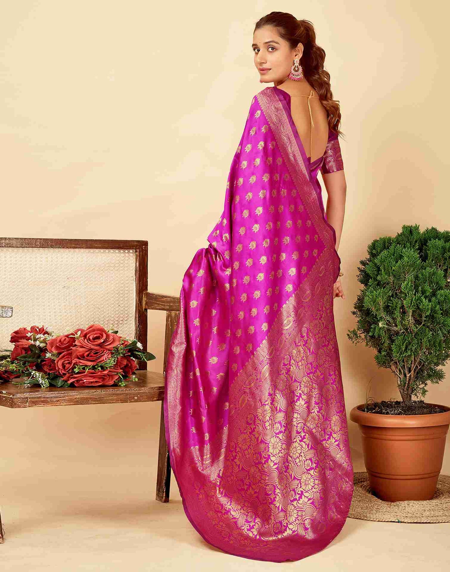 Pink Banarasi Silk Saree