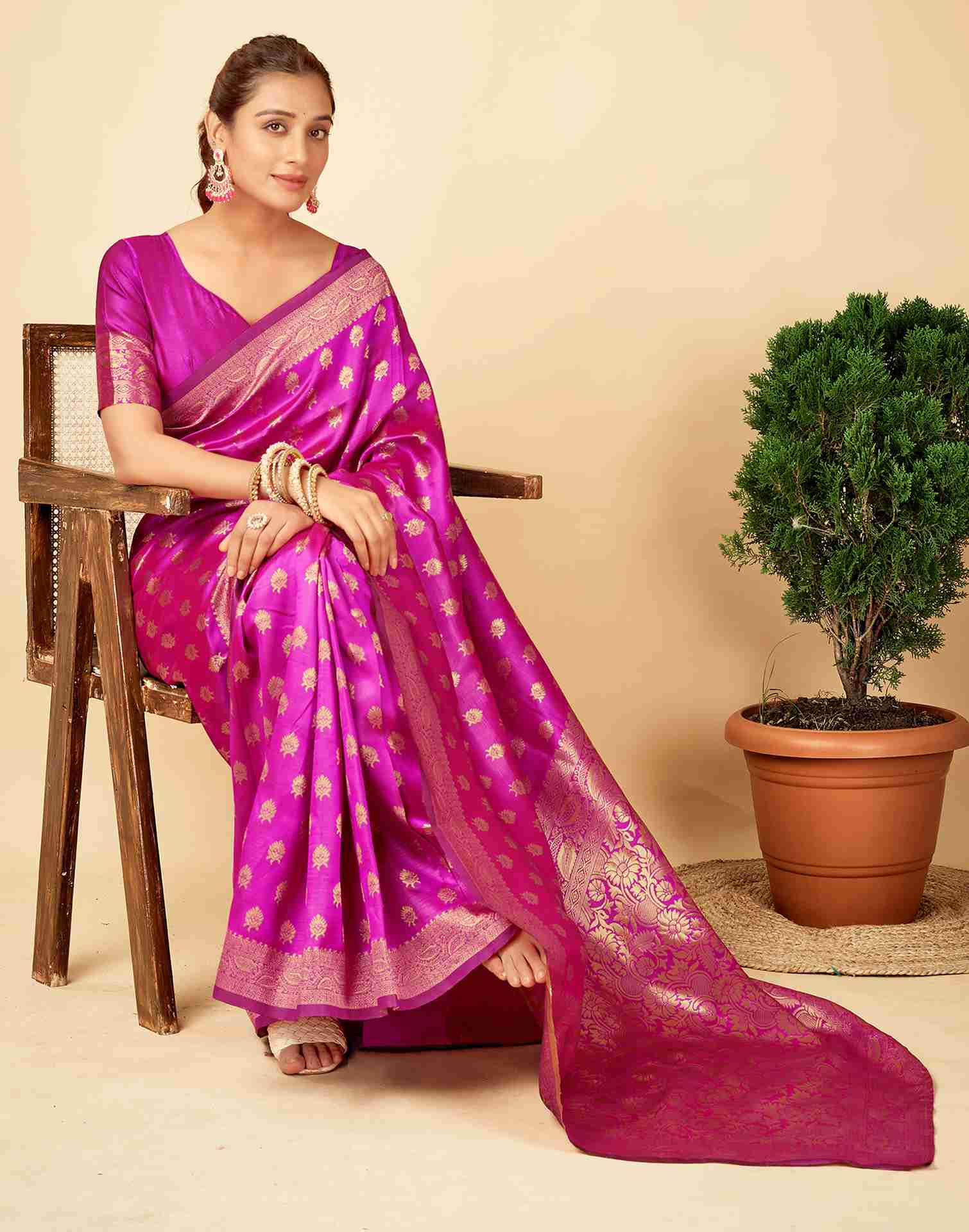 Pink Banarasi Silk Saree