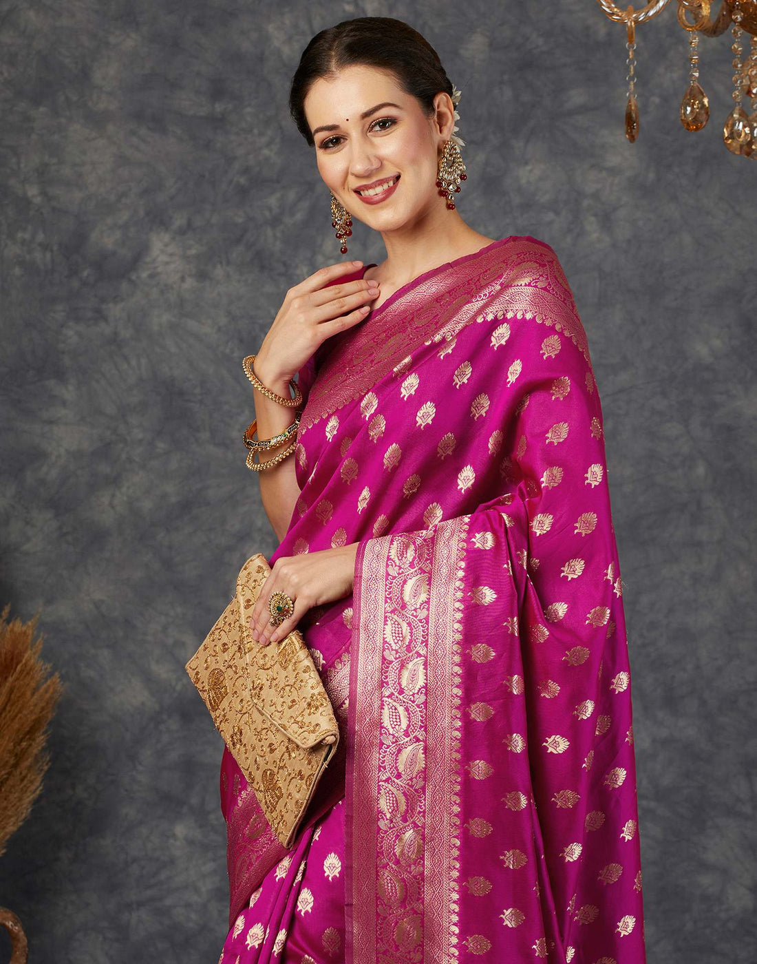 Pink Silk Woven Banarasi Saree
