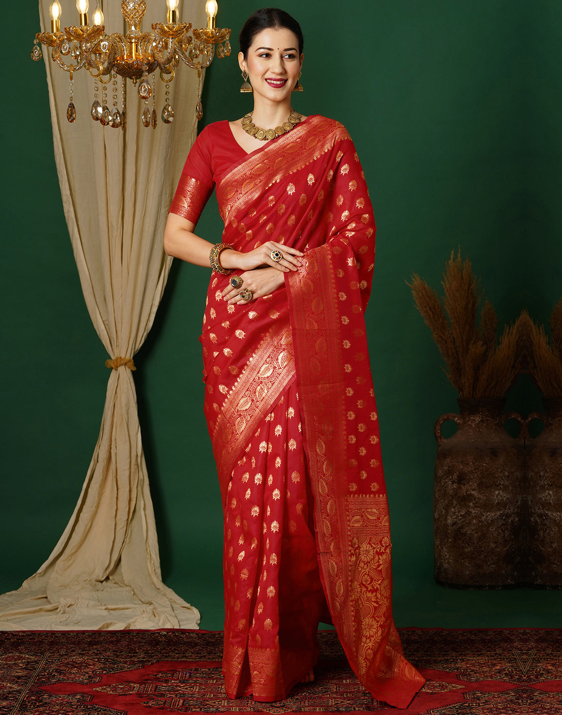 Red Jacquard Banarasi Silk Saree