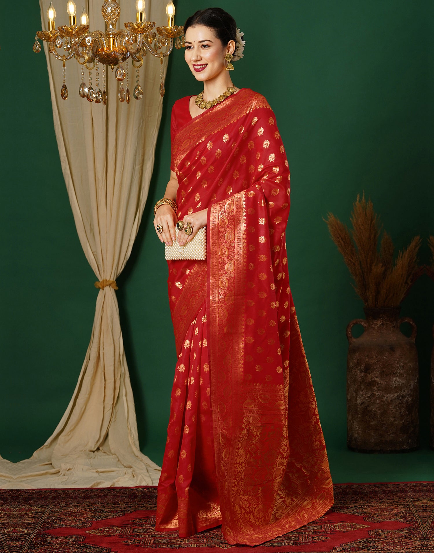 Red Jacquard Banarasi Silk Saree