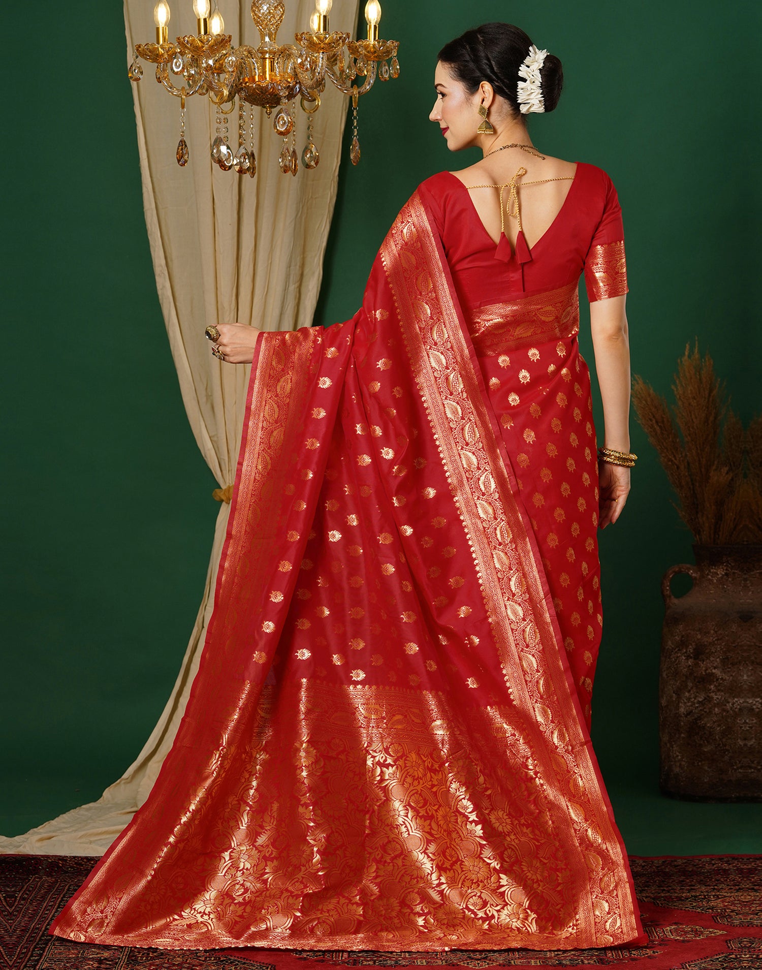 Red Jacquard Banarasi Silk Saree