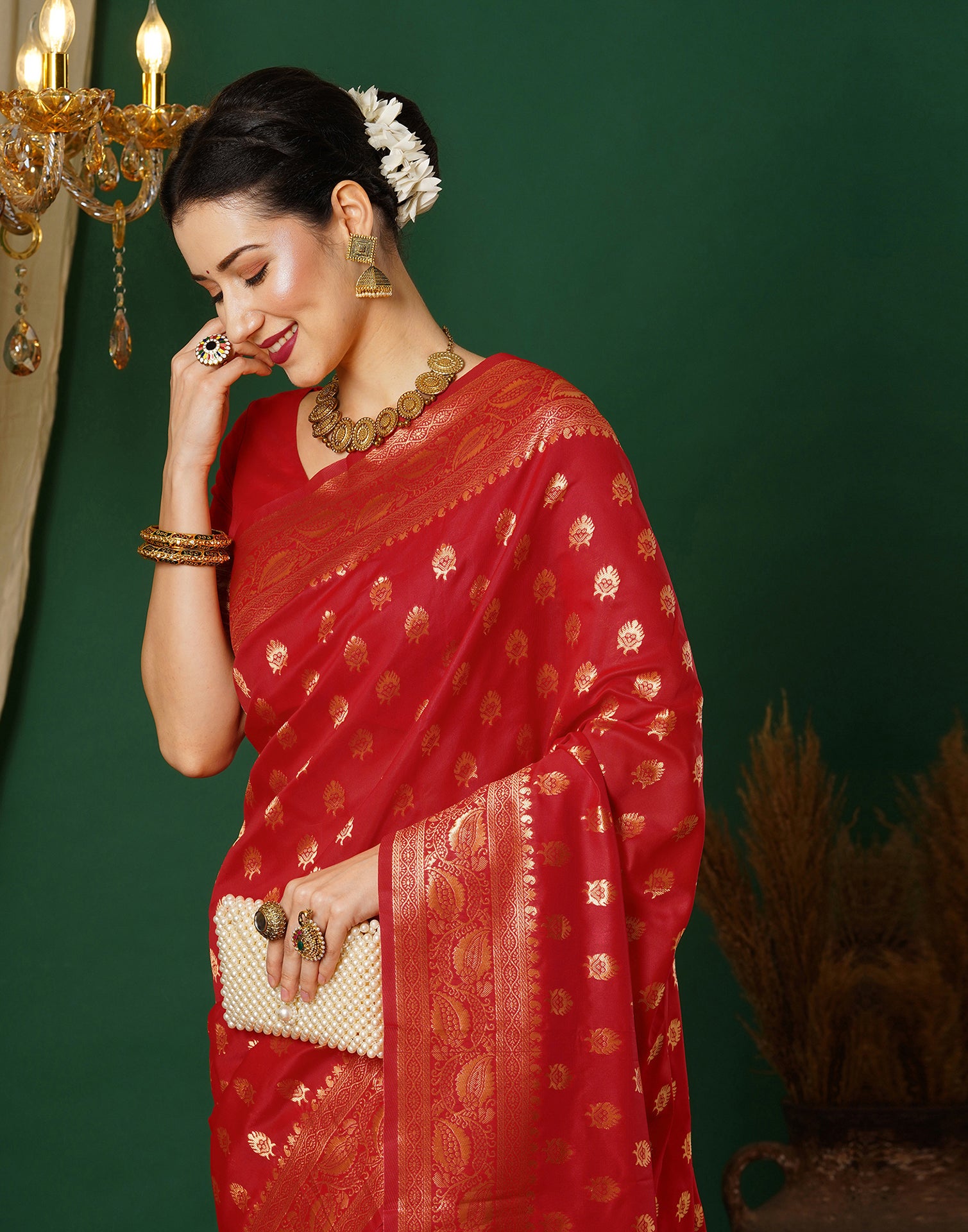 Red Jacquard Banarasi Silk Saree