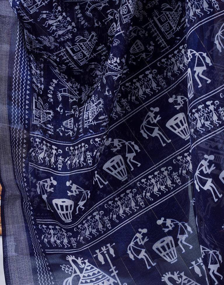 Navy Blue Cotton Zari Saree