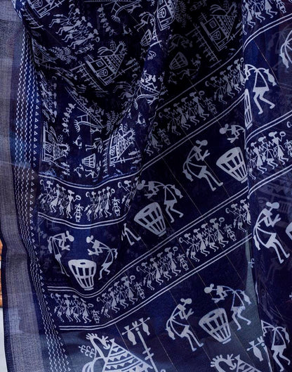 Navy Blue Cotton Zari Saree