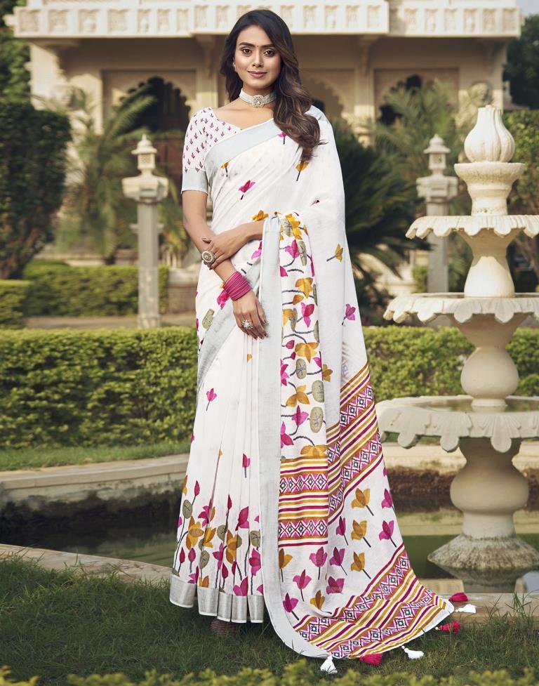 White Cotton Zari Saree