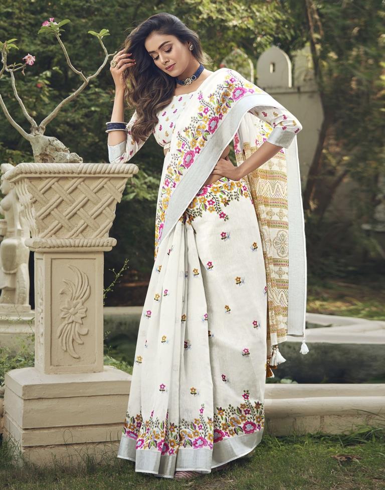 White Cotton Zari Saree