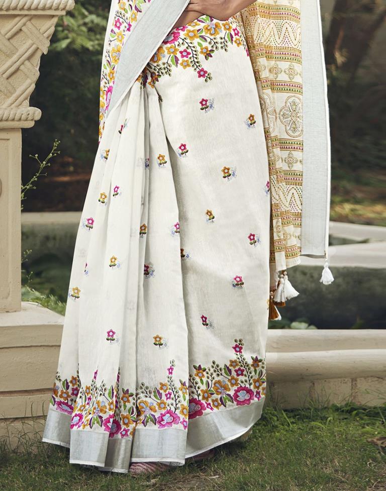 White Cotton Zari Saree