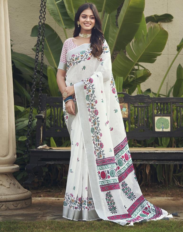 White Cotton Zari Saree