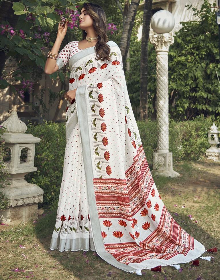 White Cotton Zari Saree