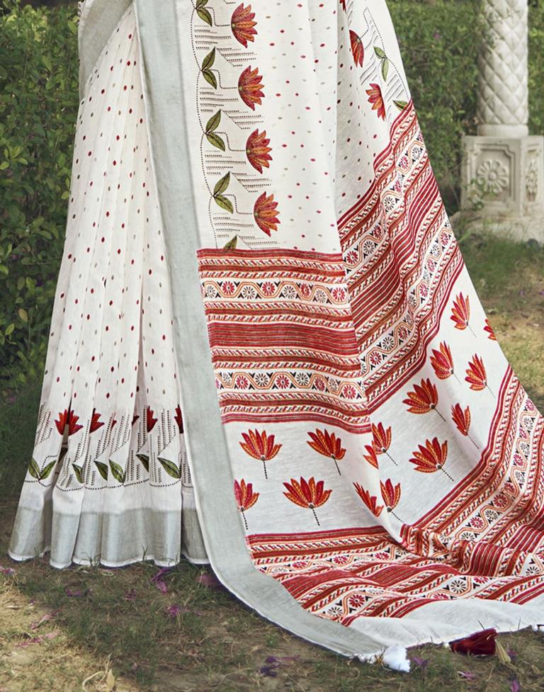 White Cotton Zari Saree