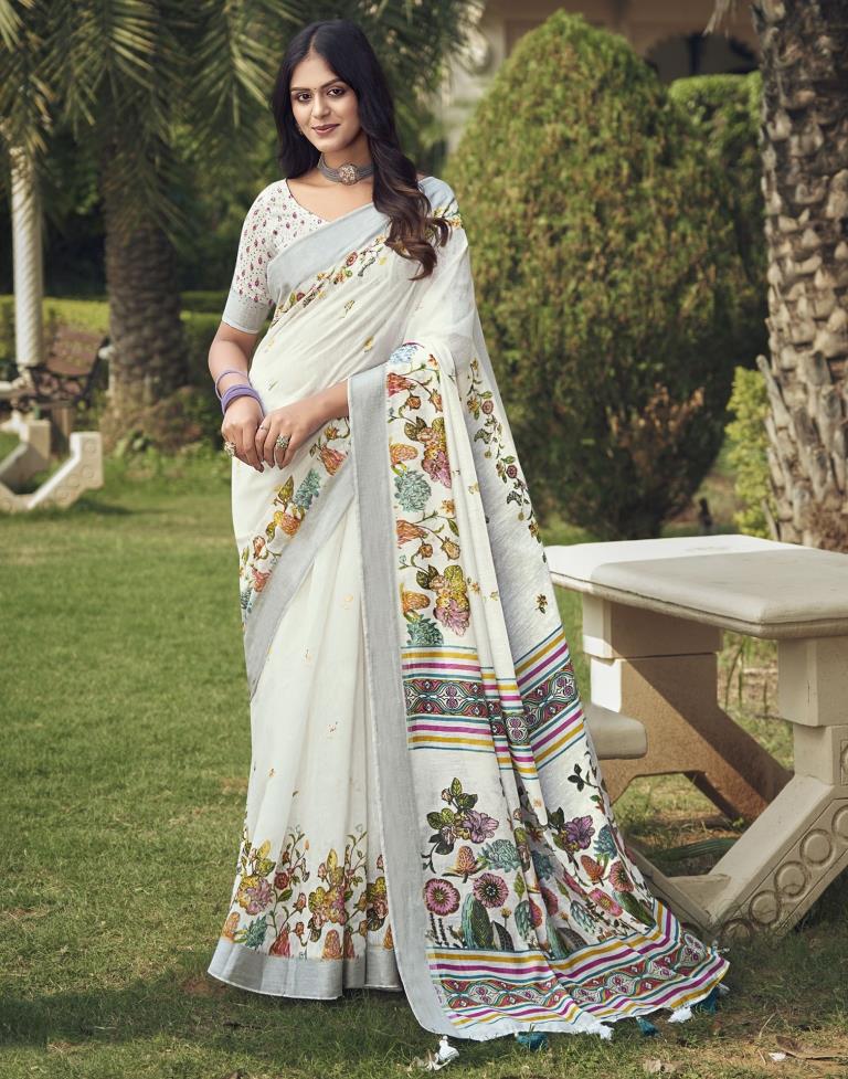 White Cotton Zari Saree