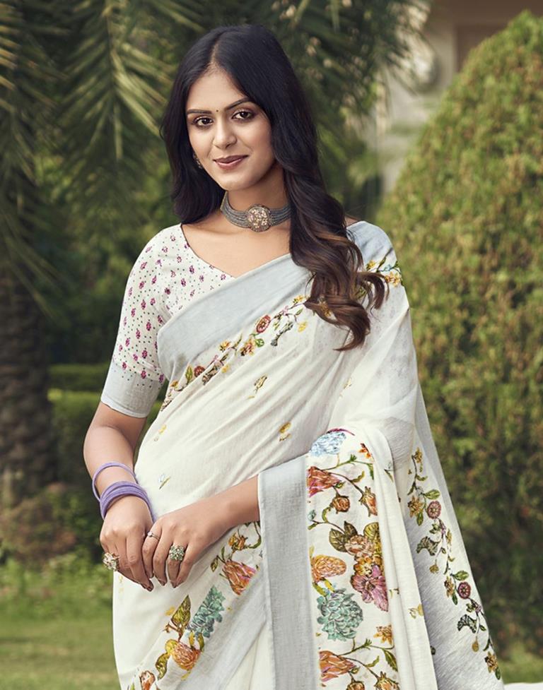 White Cotton Zari Saree