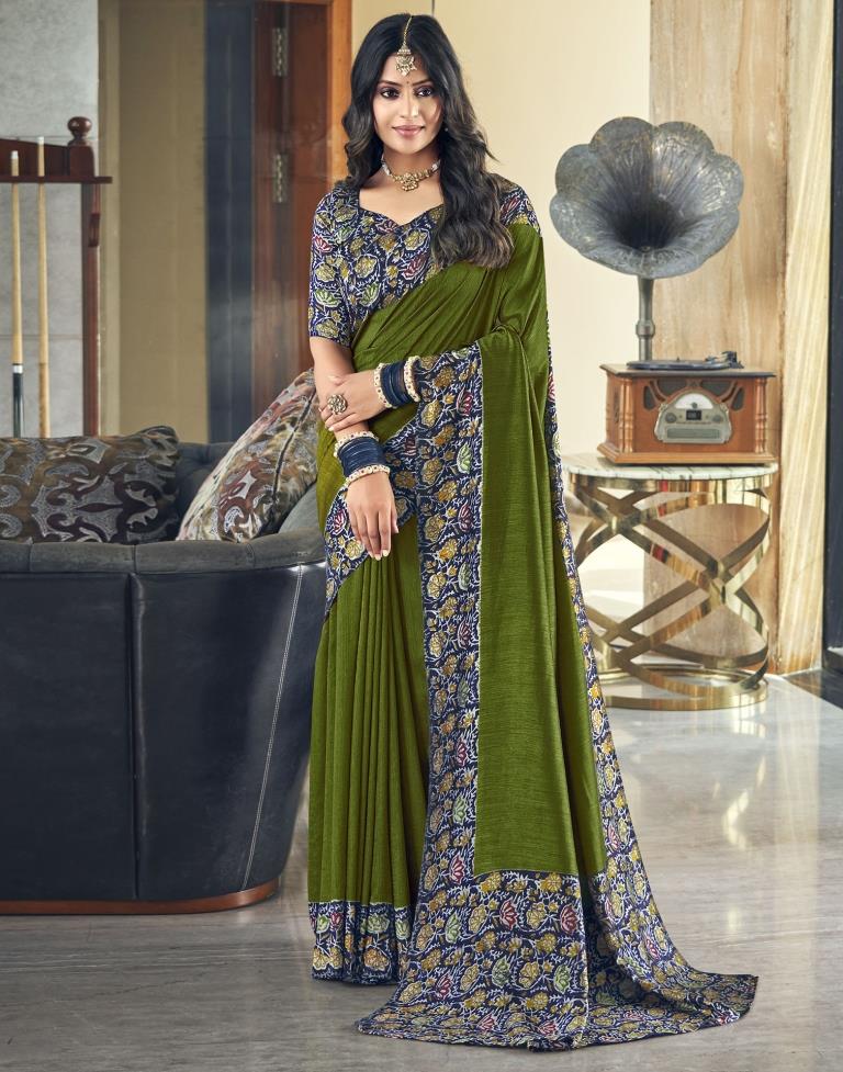 Navy Blue Silk Printed Saree