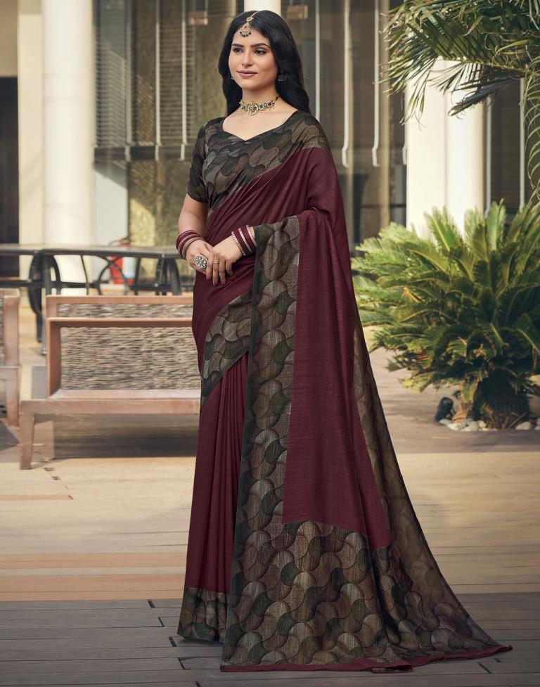 Brown Silk Printed Saree