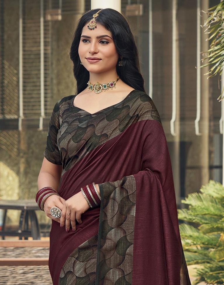 Brown Silk Printed Saree