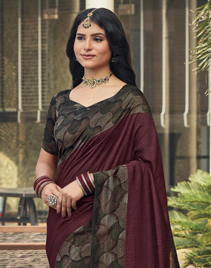 Brown Silk Printed Saree