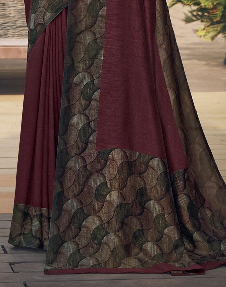 Brown Silk Printed Saree