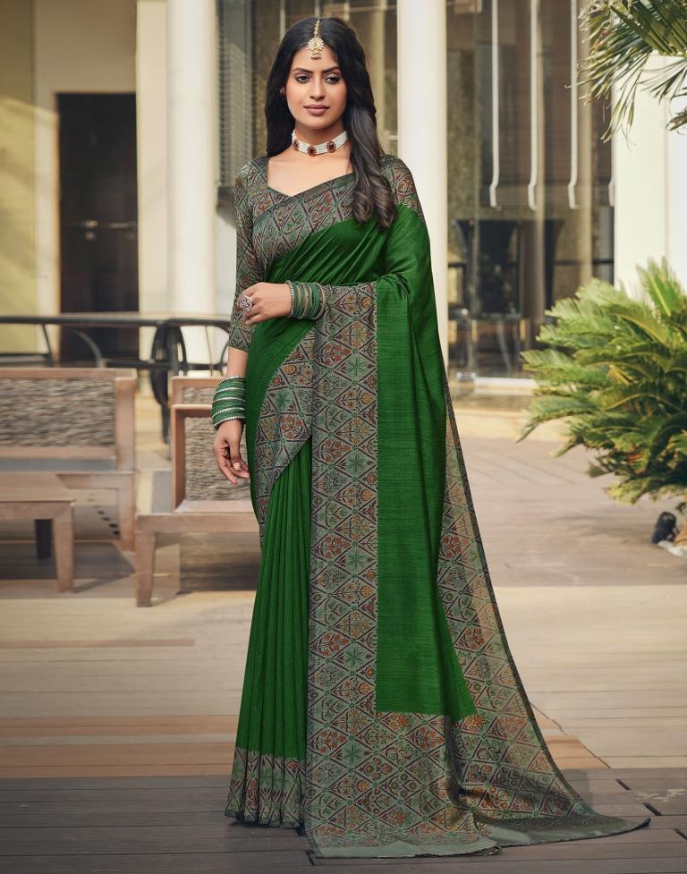 Moss Green Silk Printed Saree