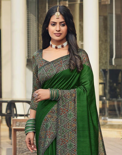 Moss Green Silk Printed Saree