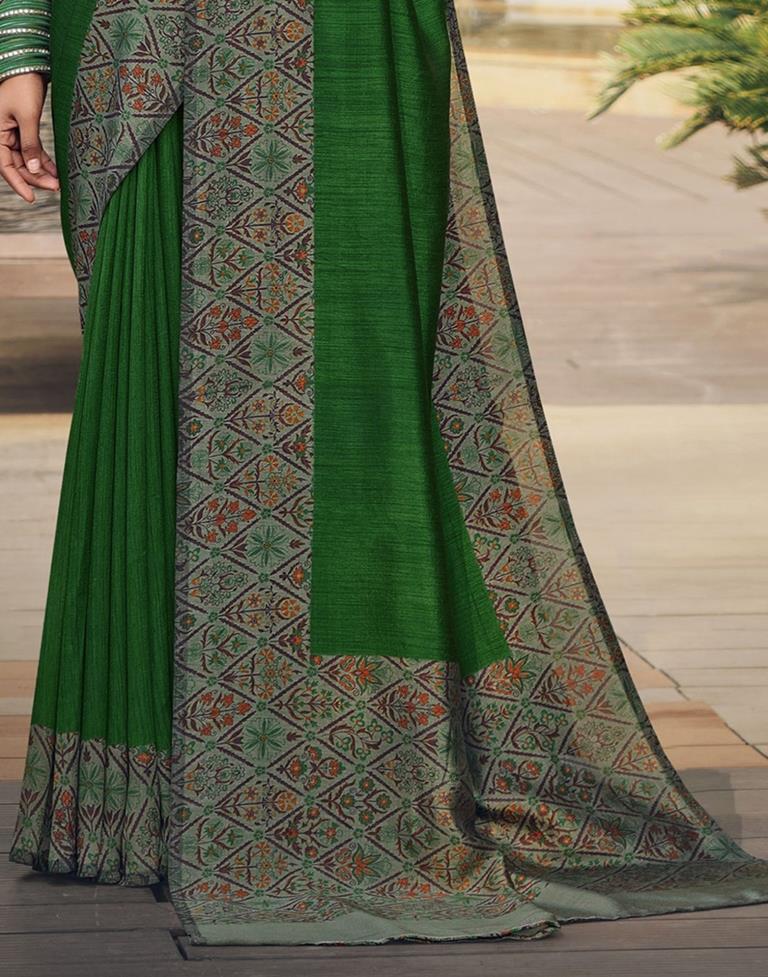 Moss Green Silk Printed Saree