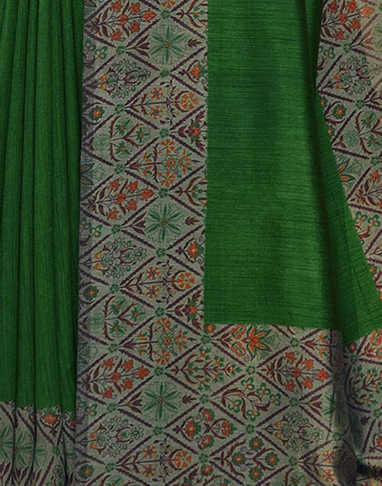 Moss Green Silk Printed Saree