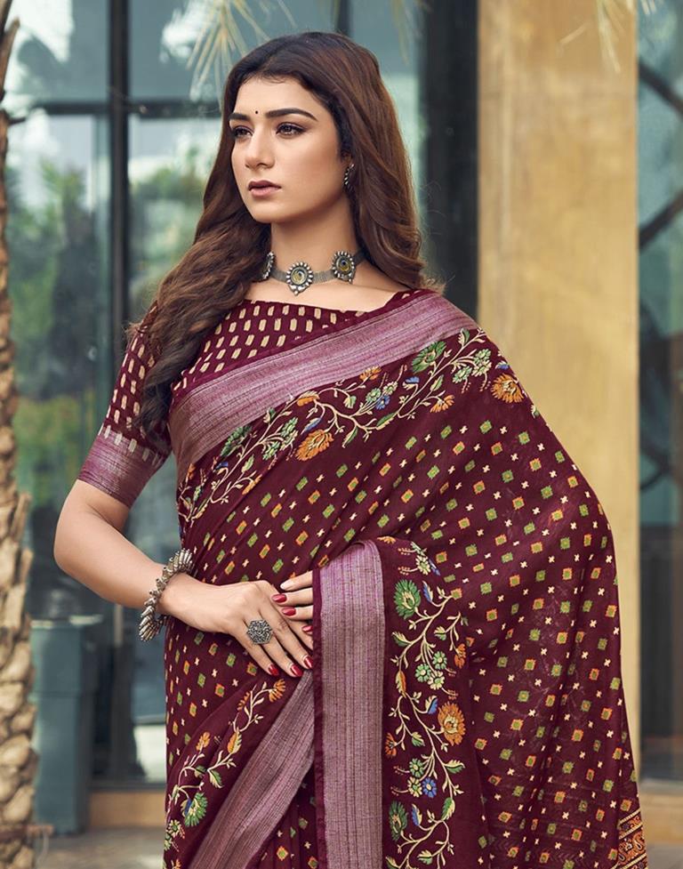 Maroon Cotton Zari Saree