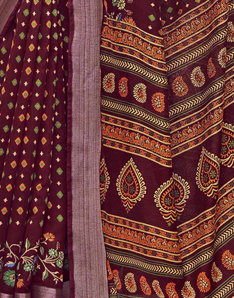 Maroon Cotton Zari Saree