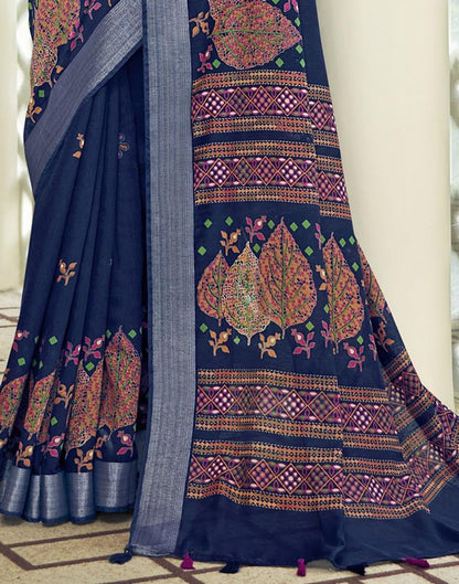 Navy Blue Cotton Zari Saree