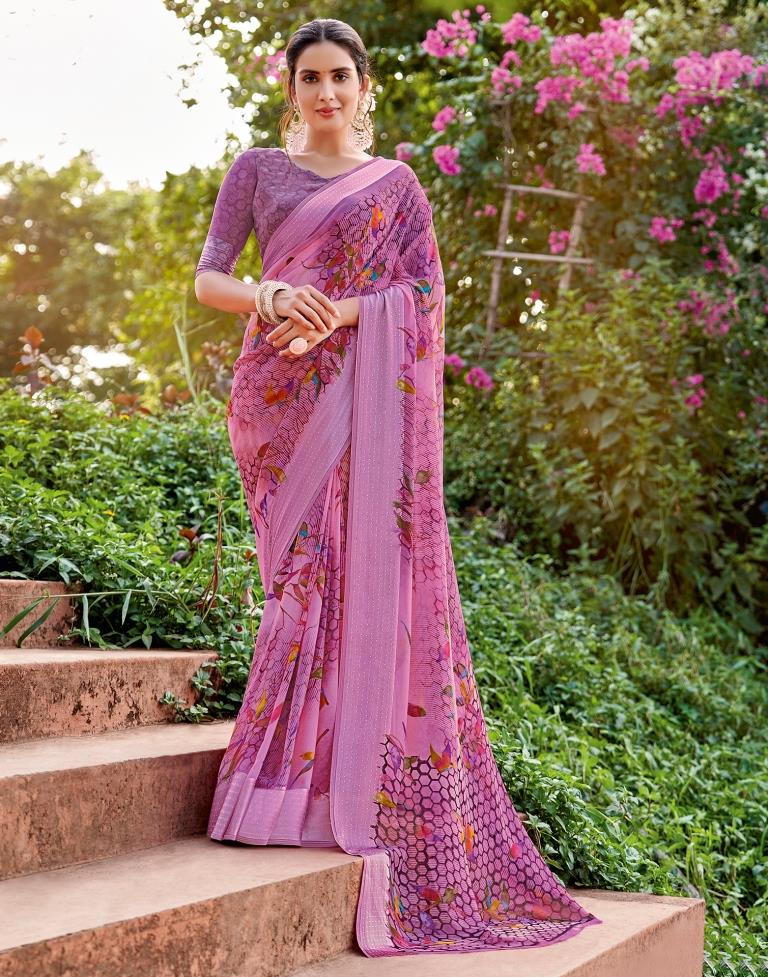 Light Purple Georgette Zari Saree