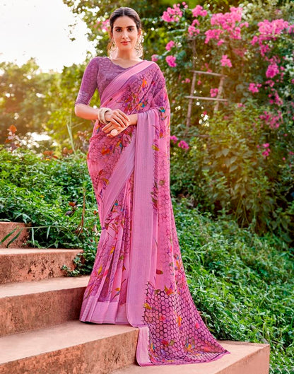 Light Purple Georgette Zari Saree