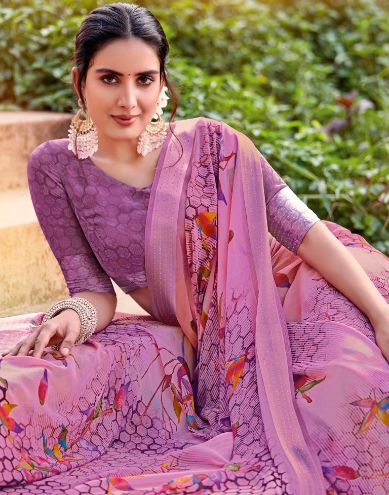 Light Purple Georgette Zari Saree