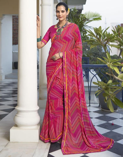 Rani Pink Georgette Printed Saree