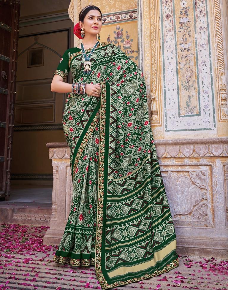 Dark Green Silk Printed Saree