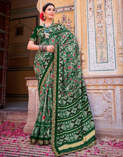 Dark Green Silk Printed Saree