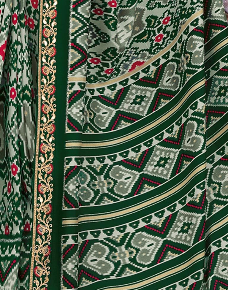 Dark Green Silk Printed Saree