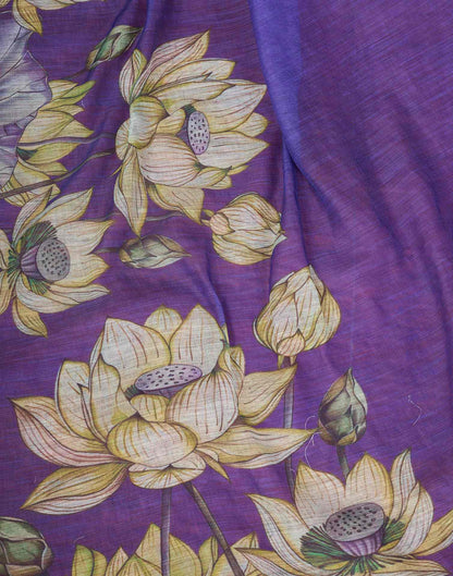 Ready To Wear Purple Printed Linen Saree