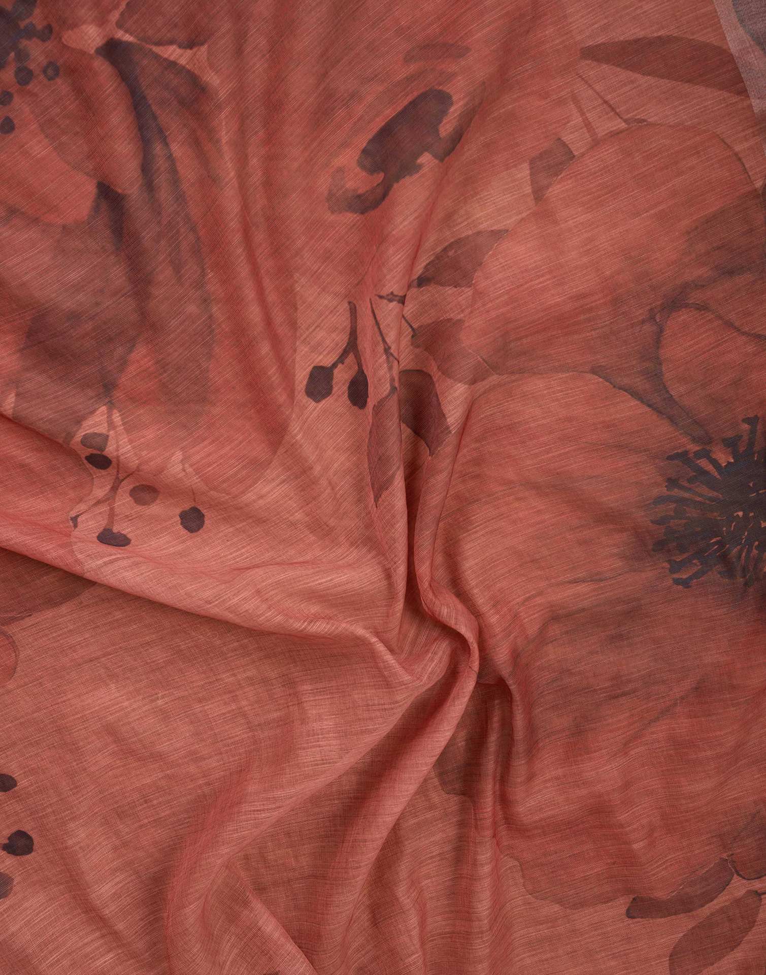 Ready To Wear Chestnut Brown Printed Linen Saree