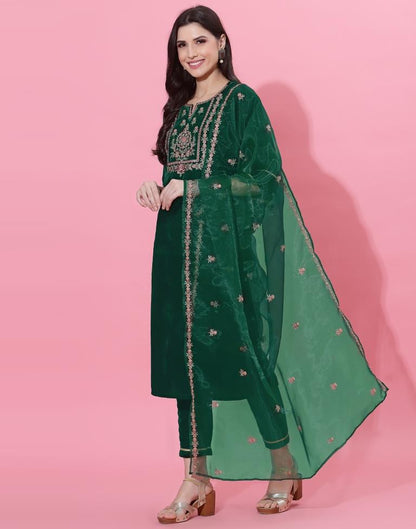 Dark Green Kurti With Pant And Dupatta | Leemboodi