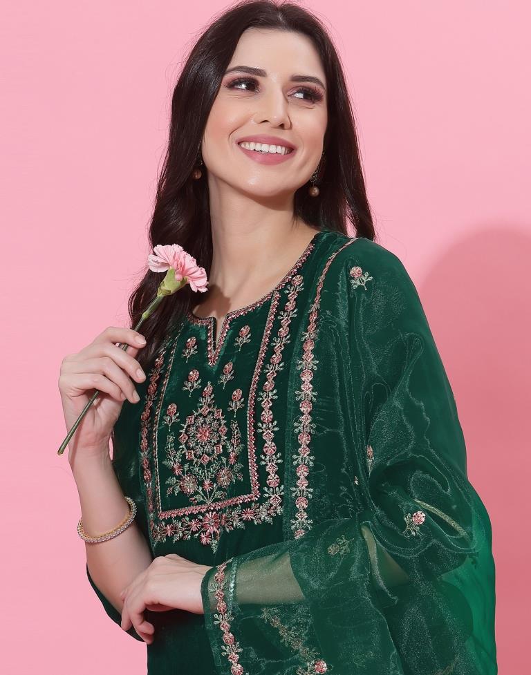 Dark Green Kurti With Pant And Dupatta | Leemboodi