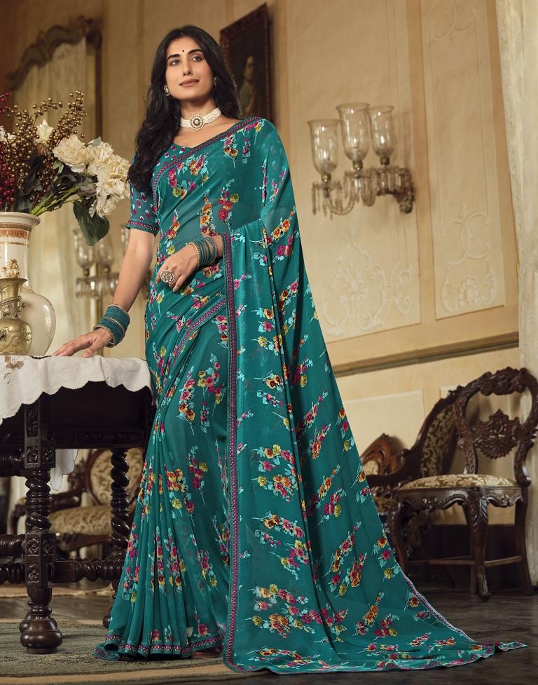 Rama Georgette Printed Saree