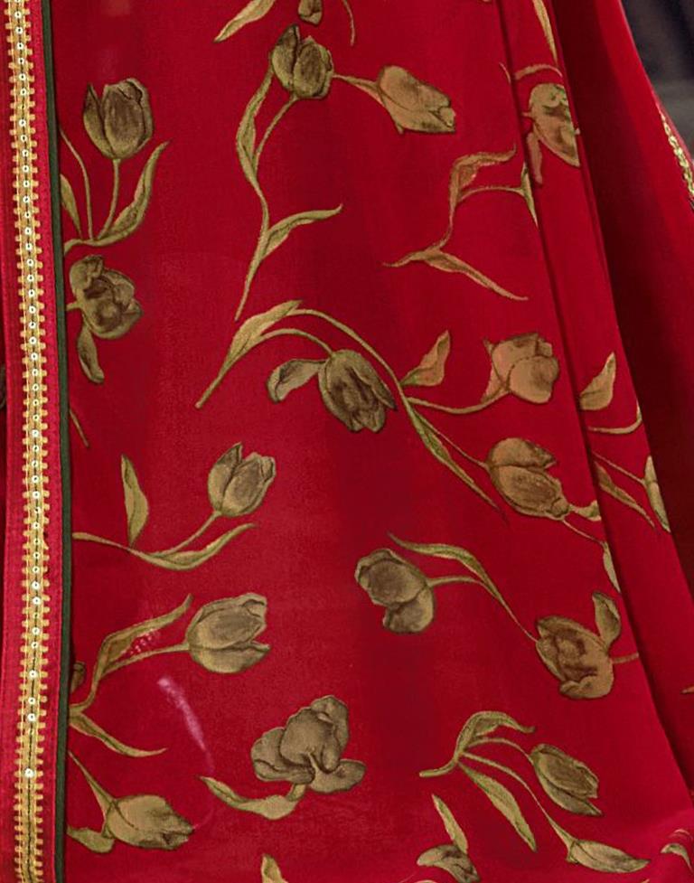 Red Georgette Printed Saree