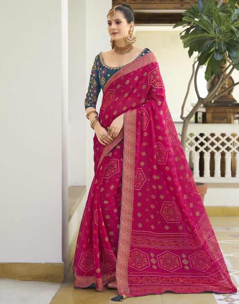 Rani Pink Chiffon Bandhani Saree